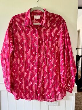 XiRENA Pink & White Abstract Stripe Button-Up Shirt Size M Voile